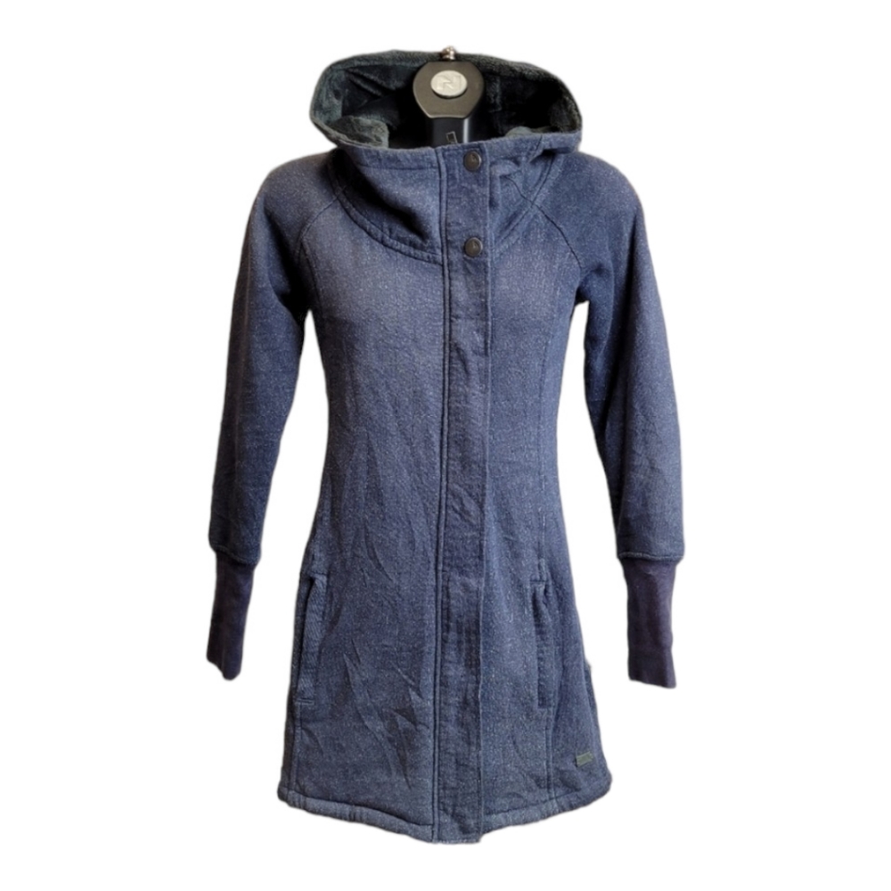 The North Face Women Dionne Plush Coat Hooded Sweater Jacket Blue Knit Trench XS